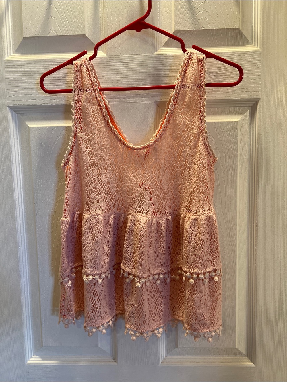 Free People Peach and Orange  Lace Tiered Tank with Round Tassels